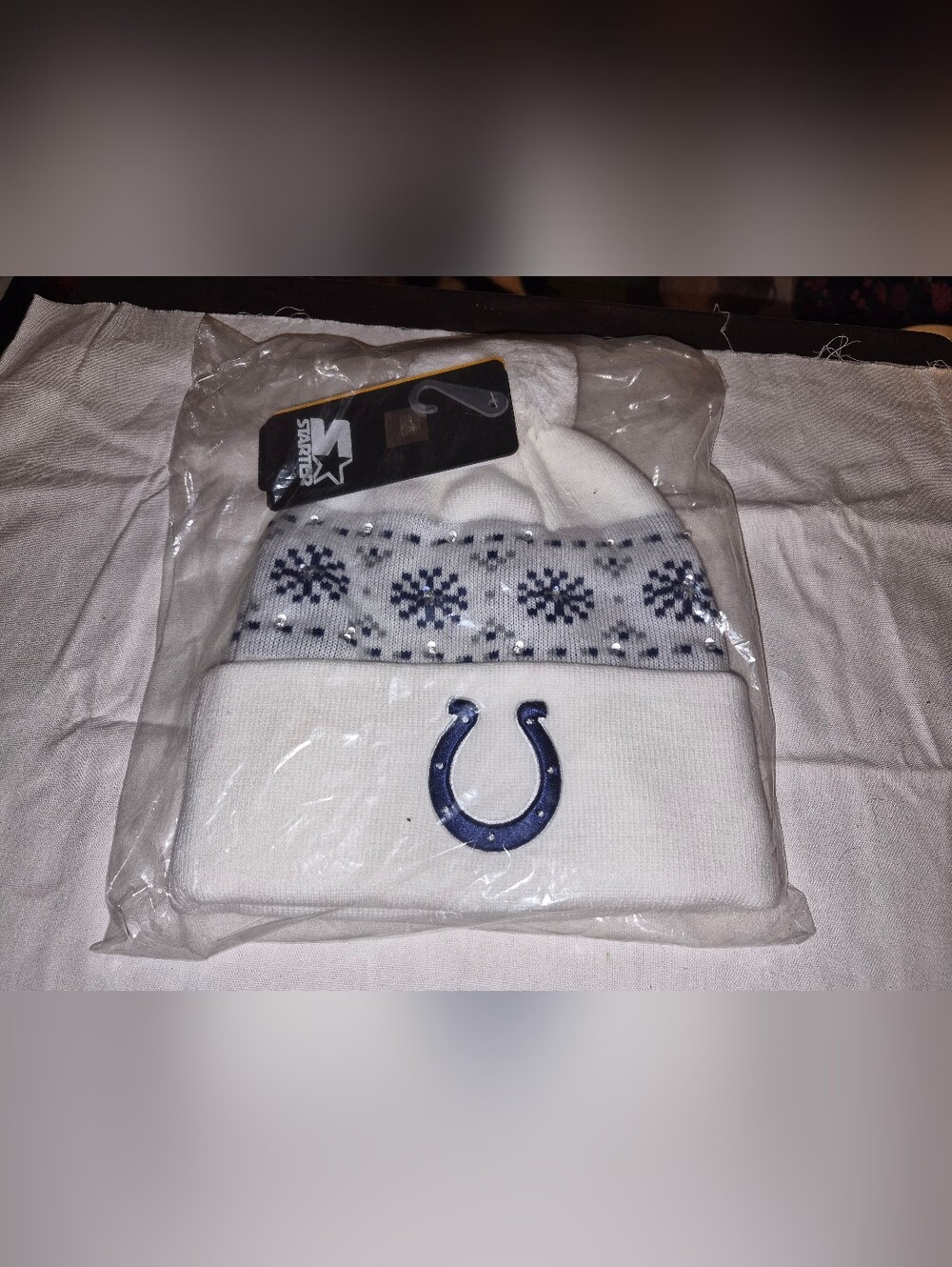 STARTER White & Navy Holiday Light-Up Colts Knit Beanie with Embellished Cuff